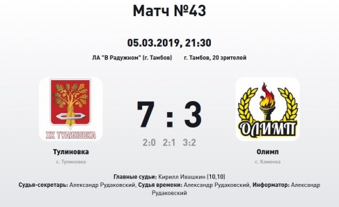 18+. "Тулиновка" обыграла "Олимп"